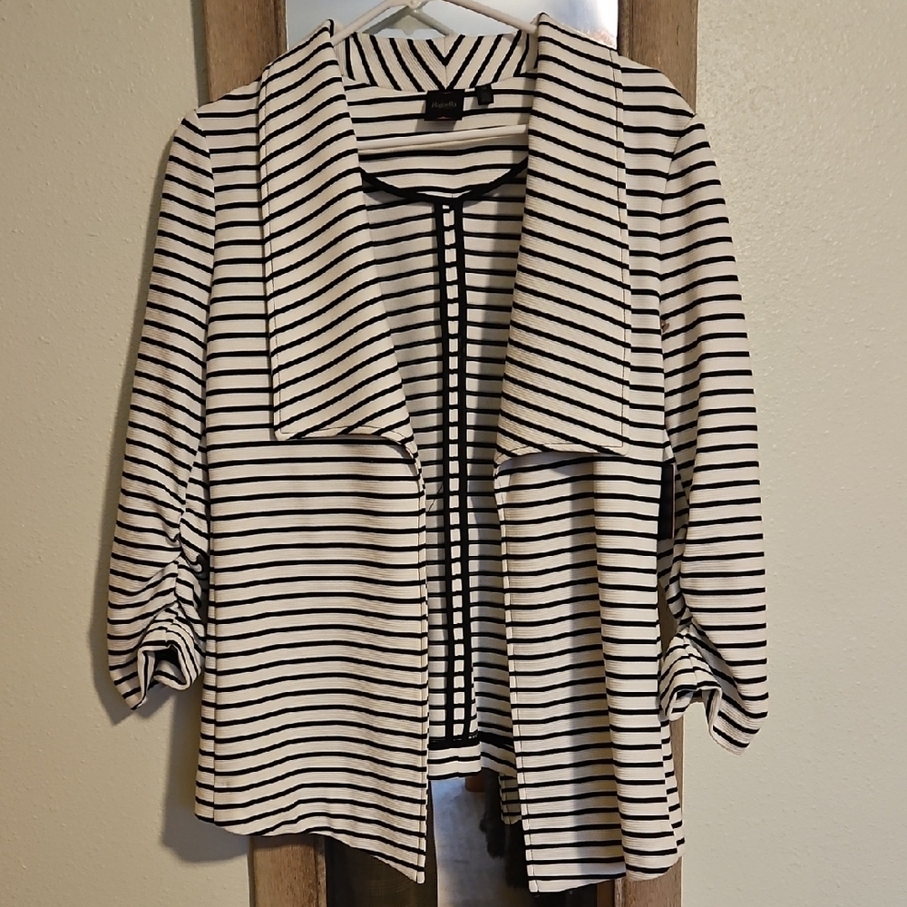 NWT Rafaella Branded Pop Art Petals Black & White Striped Blazer Cardigan